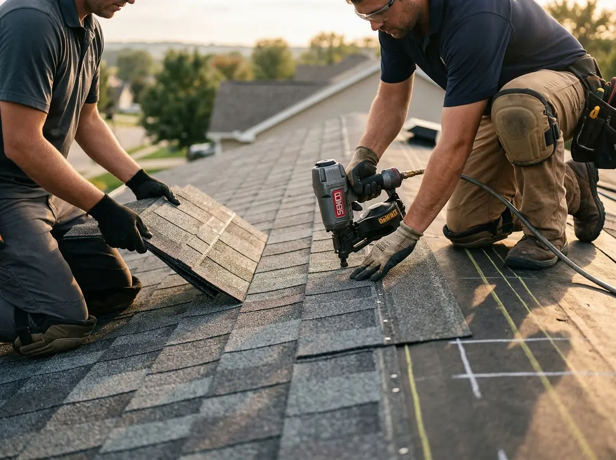 Professional roofer working on a residential roof in Palm Beach Gardens